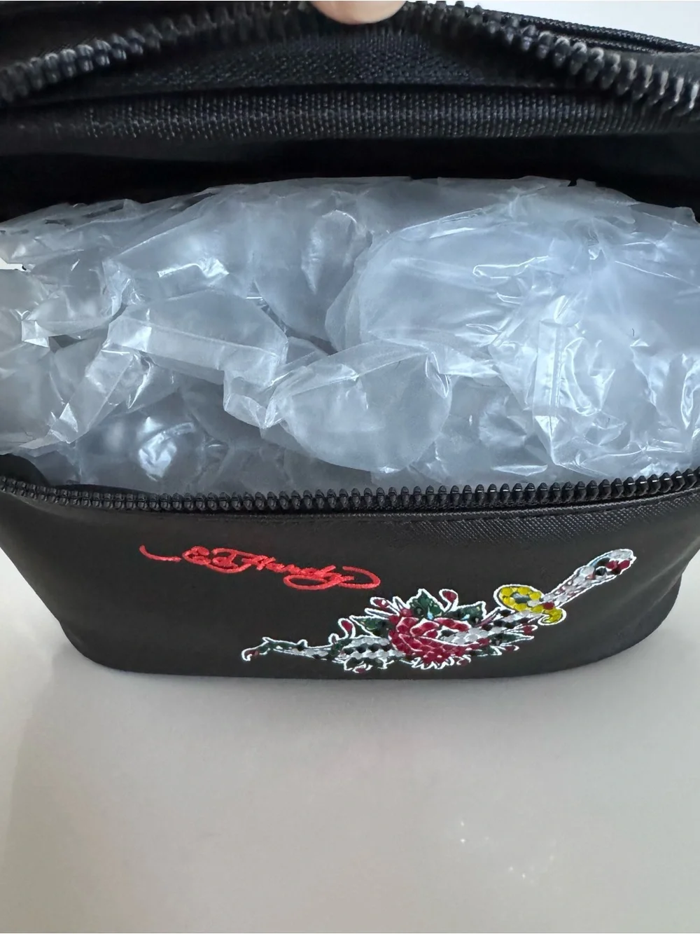 NWOT Ed Hardy Rhinestone Rose Dagger Cosmetic Travel Makeup Case Y2K Black Rock